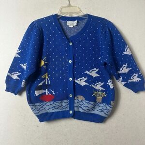 Sweater Loft New York blue sailboat seagull novelty short‎ sleeve cardigan